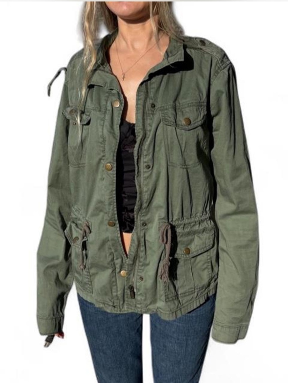 Mudd OD Army green utility jacket Medium Lagenlook Y2K streetwear Layering